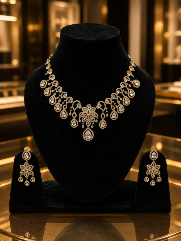 Champagne Kundan-Inspired Necklace Set with Earrings