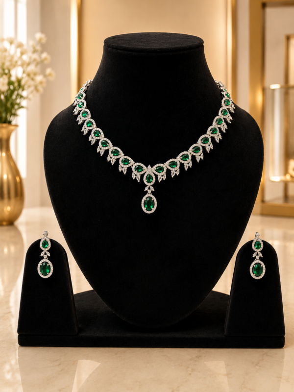 Emerald Green Designer Necklace Set with Earrings